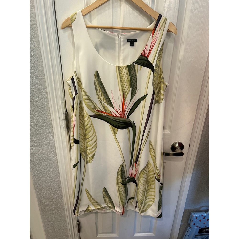 Ann Taylor Shift Dress White Tropical Bird of Paradise Floral Sleeveless Mini